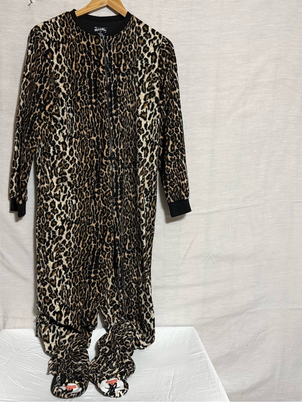 Nick & Nora Leopard Print Footed Pajama Union Suit Small